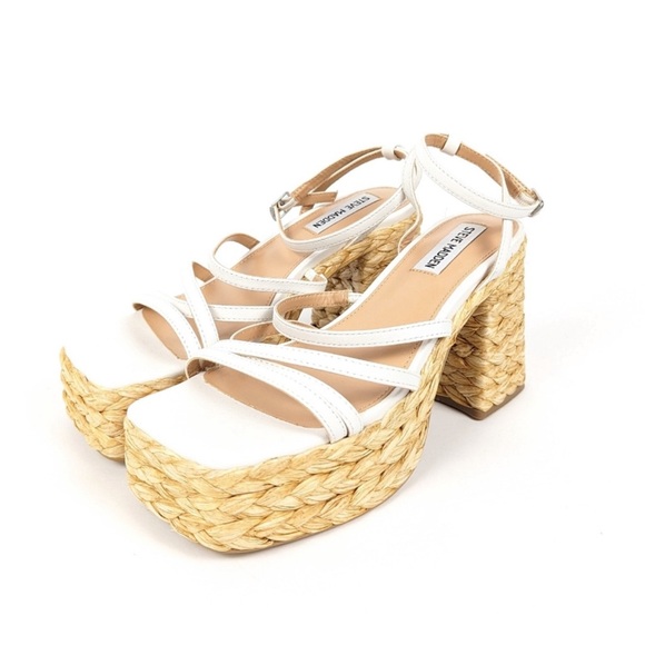 💚💚🌼 NEW Steve Madden Revolve Leather Belise Strappy Platform Jute Sandals - Picture 3 of 10